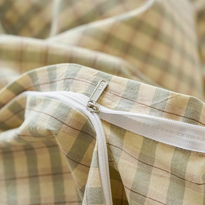 Green Gingham XL Twin Duvet Cover Washed Cotton Plaid Twin XL Comforter Cover Sage Green Boho Pattern Zipper Duvet Cover Set with 2 Pillow Cases Cute Checkered Bedding Vintage Duvet Protector