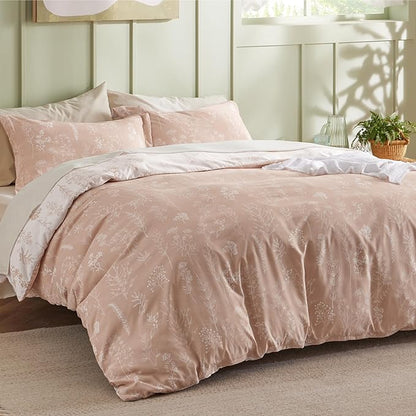 Bedsure Duvet Cover Queen Size - Reversible Pink Queen Duvet Cover Set with Zipper Closure, 3 Pieces Cute Floral Patterned Bedding Set with 8 Corner Ties and 2 Pillow Shams