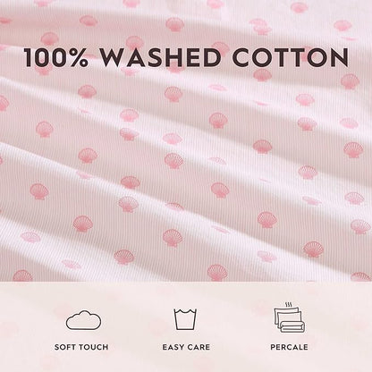 Laura Ashley - Twin Sheets, Cotton Percale Bedding Set, Lightweight & Breathable Home Decor (Scallop Dollop Pink, Twin)