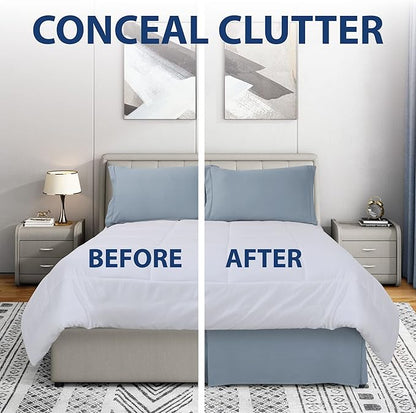 Cathay Home Double Brushed Microfiber Pleated Easy Fit Bed Skirt, Ultra Soft, Fade and Wrinkle Resistant - Blue Fog, Twin