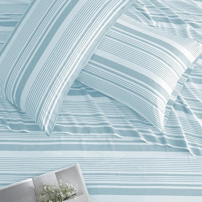 ClevaHome Classic Stripe Sheet Set - 4 Pieces Super Soft & Breathable Bed Sheet Set with Deep Pocket, Enhanced Comfort & Easy Care (Full, Glacier Stripe)