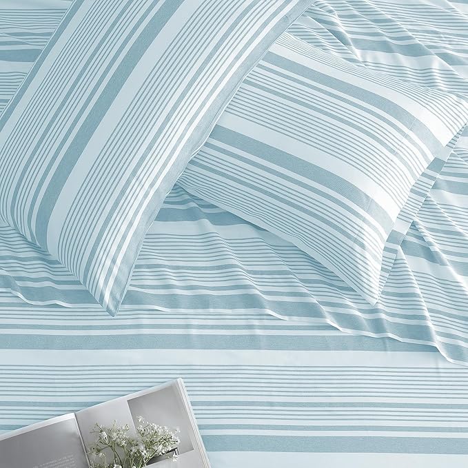 ClevaHome Classic Stripe Sheet Set - 3 Pieces Super Soft & Breathable Bed Sheet Set with Deep Pocket, Enhanced Comfort & Easy Care (Twin, Glacier Stripe)
