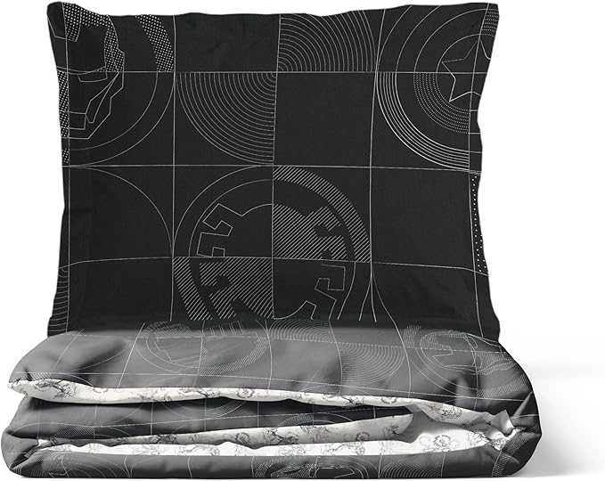 Jay Franco Kids Duvet Cover Set with Sham & Pillowcase – Ultra-Soft Bedding for Room Decor, Cover ONLY Comforter NOT Included, Black - Marvel Comics, 3 Piece Full
