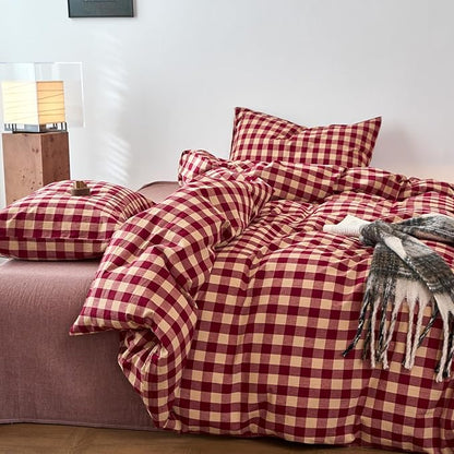 EAVD Vintage Style Red Gingham Duvet Cover Twin Soft 100% Washed Cotton 3-Piece Reversible Plaid Checkered Bedding Set with 2 Pillowcases Farmhouse Buffalo Plaid Duvet Cover with Zipper Closure