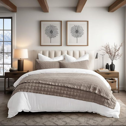 EVERGRACEHOME Stonewashed Cotton Quilt Set Queen Size, Ultra Soft Oversized Bedspread Coverlet Set, Lightweight Crinkle Box Stitch Bedding Sets for All Season, with 2 Shams, Truffle Taupe Brown