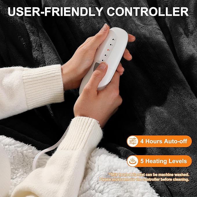 Heated Throw Heating Blanket 50''X60'' - Electric Throw Soft Plush Sherpa with 5 Heating Level & 4 Hour Auto Off, ETL Certified & Overheat Protection, Warm Gifts for Grandma (Charcoal Gray)