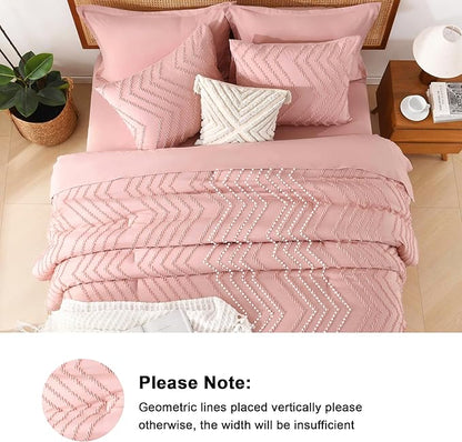 Litanika Blush Pink King Size Comforter Set with Sheets - 7 Pieces Bed in a Bag King Boho Tufted Complete Bedding Sets with Comforter, Sheets, Pillowcases & Shams