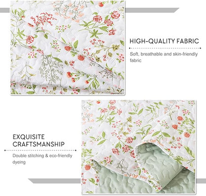 Travan 3-Piece Quilt Set Quilted Bedspread Lightweight Coverlet Set Garden Style Floral Printed Oversized Quilted Bedding Set with Shams for All Season, Flower Sea, King Size