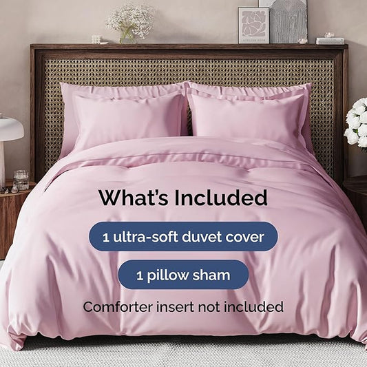 Duvet Cover Twin/Twin XL Size Set - Extra Soft Twin/Twin XL Duvet Cover 68" x 90" with 1 Pillow Sham - Hotel Luxury, Easy Care, Fade Free w/ Zipper Closures & Ties - Comfy & Breathable (Light Pink)