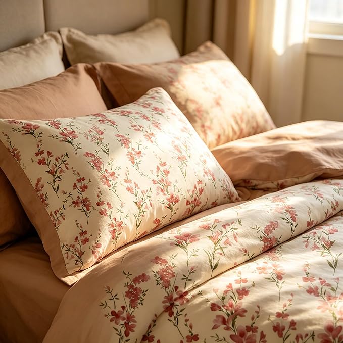 Vintage Floral Comforter Set King Size, Cottagecore Soft Microfiber Bedding Set with Retro Flowers Pattern, 3Pieces All Season Lightweight Summer Comforter Set for Girls