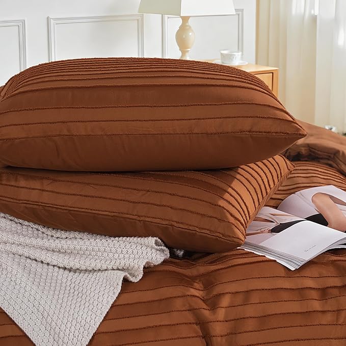 NEXHOME PRO Duvet Cover, Brunt Orange 3 Pieces Boho Tufted Duvet Cover Set, Soft and Lightweight 100% Washed Microfiber Comforter Cover Set(Brunt Orange Cal King, 104 x 98)-No Comforter