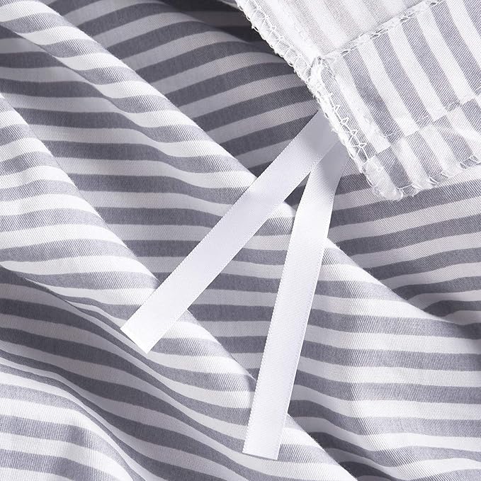 Wake In Cloud - Striped Cotton Duvet Cover Set, Ticking Stripe Pinstripe Farmhouse, 100% Cotton Bedding Set, 3 Pieces, Gray White, Full Size