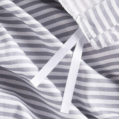 Wake In Cloud - Striped Cotton Duvet Cover Set, Ticking Stripe Pinstripe Farmhouse, 100% Cotton Bedding Set, 3 Pieces, Gray White, Queen Size
