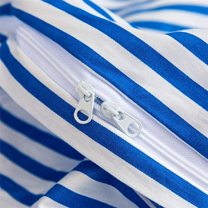 JELLYMONI 100% Natural Cotton 3pcs Striped Duvet Cover Sets,White Duvet Cover with Blue Stripes Pattern Printed Comforter Cover,with Zipper Closure & Corner Ties(Full Size)