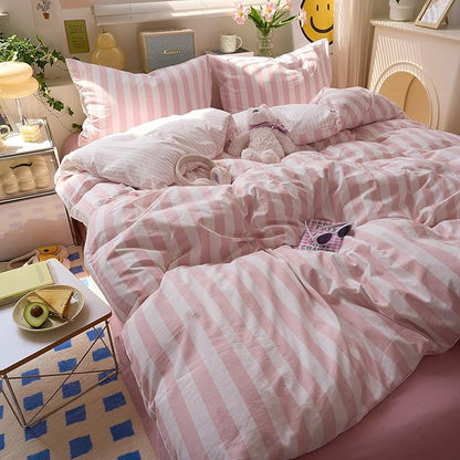 Peach Pink Striped Twin XL Duvet Covers Boho Patterned Twin XL Comforter Cover Farmhouse Aesthetic Preppy Cute Duvet Cover Set with Corner Ties Girls Bedding Washed Microfiber Duvet Protector