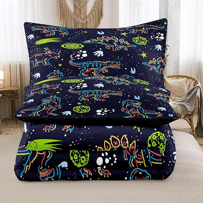 NINENINE Dinosaur Comforter Sets for Boys,Kids Dinosaur Bedding Set,Twin Size Bedding Sets for Boys Kids,Dark Blue Comforter Set with 1 Comforter 1 Pillowcase