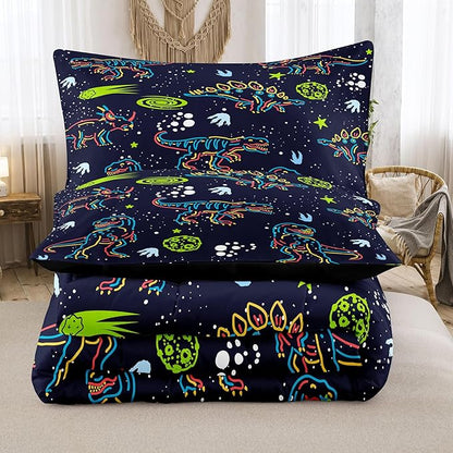 NINENINE Dinosaur Comforter Sets for Boys,Kids Dinosaur Bedding Set,Twin Size Bedding Sets for Boys Kids,Dark Blue Comforter Set with 1 Comforter 1 Pillowcase