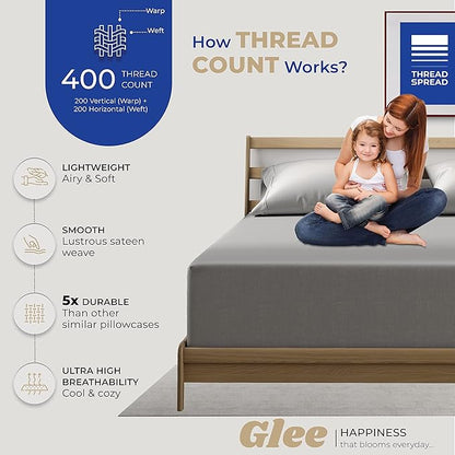 THREAD SPREAD 100% Cotton King Size Pillow Cases Set of 2 - Luxury 400 Thread Count Pillow Cases King Size (Dark Grey), Soft Cooling Breathable & Durable Sateen Weave Hotel Quality Cotton Pillowcases