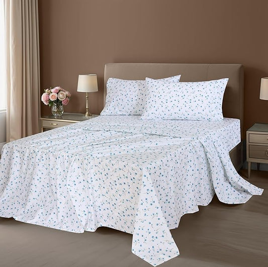 ZOYER 100% Cotton Sheets – King Size Percale Bedding, Cooling & Breathable, Durable with a Crisp, Soft & Comfortable Feel, 16" Deep Pocket, 4-Piece Set, La Laa Flower