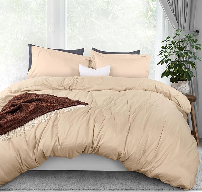 Utopia Bedding Duvet Cover Queen Size - 3 Piece with Zipper Closure - 1 Comforter Cover 90X90 Inches & 2 Pillow Shams 20X26 Inches (Beige) Comforter Not Included
