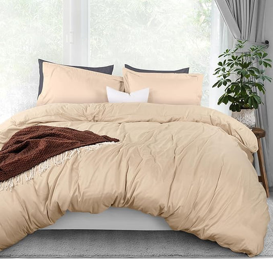 Utopia Bedding Duvet Cover Queen Size - 3 Piece with Zipper Closure - 1 Comforter Cover 90X90 Inches & 2 Pillow Shams 20X26 Inches (Beige) Comforter Not Included