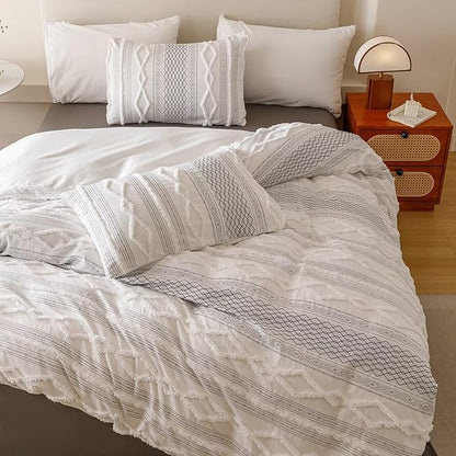 Houseri Tufted Black Comforter Set Full Jacquard Bedding Shabby Chic Farmhouse Bed Sets Full