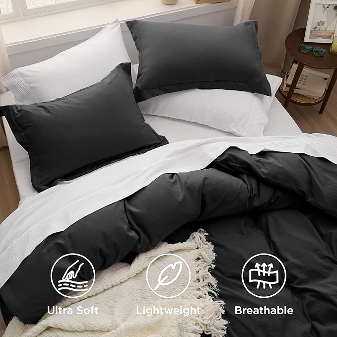 Bedsure Black California King Duvet Cover - Prewashed Cotton-Like Polyester Extra Soft Bedding Set, Includes 1 Cal King Duvet Cover 104x98 Inches with Zipper Closure & 2 Pillow Shams, No Comforter