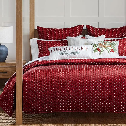 Levtex Home - Cross Stitch Velvet Red Quilt Set - King Quilt + Two King Pillow Shams - Cross Stitched Pattern - Quilt Size (106x92in.) and Pillow Sham Size (36x20in.) - Reversible