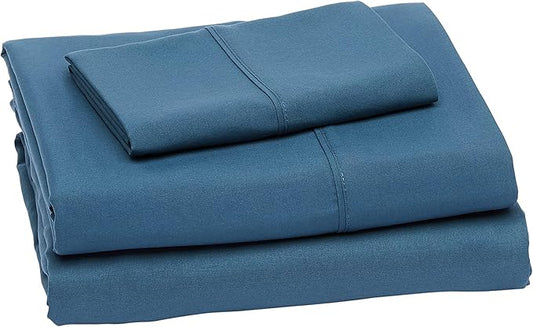 Amazon Basics Lightweight Super Soft Microfiber 3 Piece Bed Sheet Set with 14-Inch Deep Pockets, Easy Care, Twin XL, Dark Teal, Solid