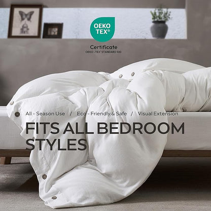 JELLYMONI Washed Cotton Duvet Cover - Off White, Twin XL Size 66x92 Inches, 2-Piece Bedding Set with Button Closure, Includes 1 Duvet Cover & 1 Pillowcase (Comforter Not Included)