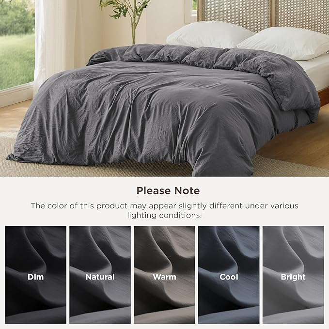 Bedsure Dark Grey Duvet Cover Queen Size Only - Prewashed Cotton-Like Polyester Extra Soft All Season Bedding, Includes 1 Duvet Cover 90x90 Inches with Zipper Closure, Comforter Not Included