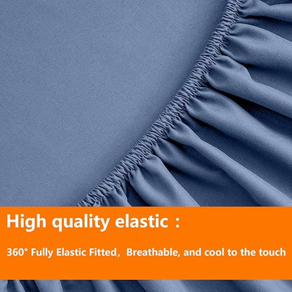 TAIMIT Slate Blue Full Size Comforter Set - 7 Pieces, Bed in a Bag Bedding Sets with All Season Soft Quilted Warm Fluffy Reversible Comforter,Flat Sheet,Fitted Sheet,2 Pillow Shams,2 Pillowcases
