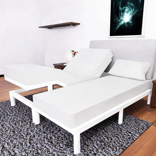 Split Queen Sheets - 5 Pcs Set of Wrinkle-Resistant Sheets for Adjustable Bed (White)