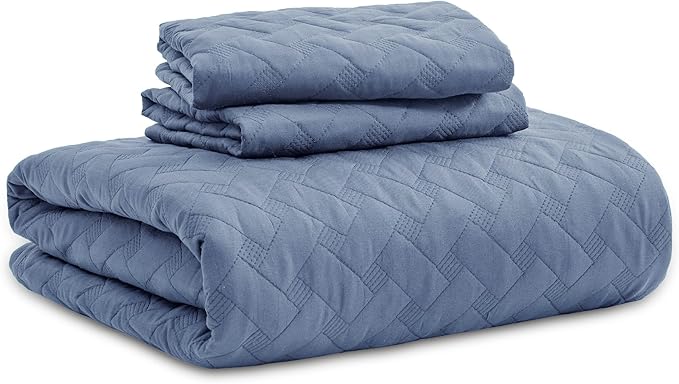 Bedsure Quilts King Size - Lightweight Bedspreads King Size with Basket Weave Pattern, Soft Quilt Bedding Set, Mineral Blue Comforter Set Coverlet for All Seasons with 2 Pillow Shams (106" x 96") | Skin-Friendly Soft, All-Season Comfort, Breathable, Li...