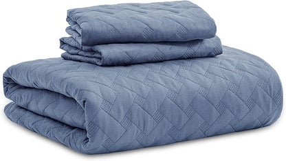 Bedsure Quilts Twin Size - Lightweight Bedspreads Twin Size with Basket Weave Pattern, Soft Quilt Bedding Set, Mineral Blue Comforter Set Coverlet for All Seasons with 1 Pillow Sham (68" x 86") | Skin-Friendly Soft, All-Season Comfort, Breathable, Ligh...