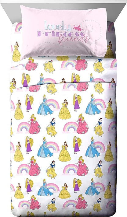 Jay Franco Disney Princess Rainbow 7 Piece Full Bed Set - Includes Comforter & Sheet Set - Bedding Features Aurora, Belle, & Cinderella - Super Soft Fade Resistant Microfiber
