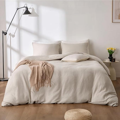 Gream Gray Duvet Cover King, 100% Sandwashed Cotton Soft King Size Duvet Cover Set 3 Pieces with Zipper Clousre & Corner Buttons (Cream Gray, King 104 x 90)