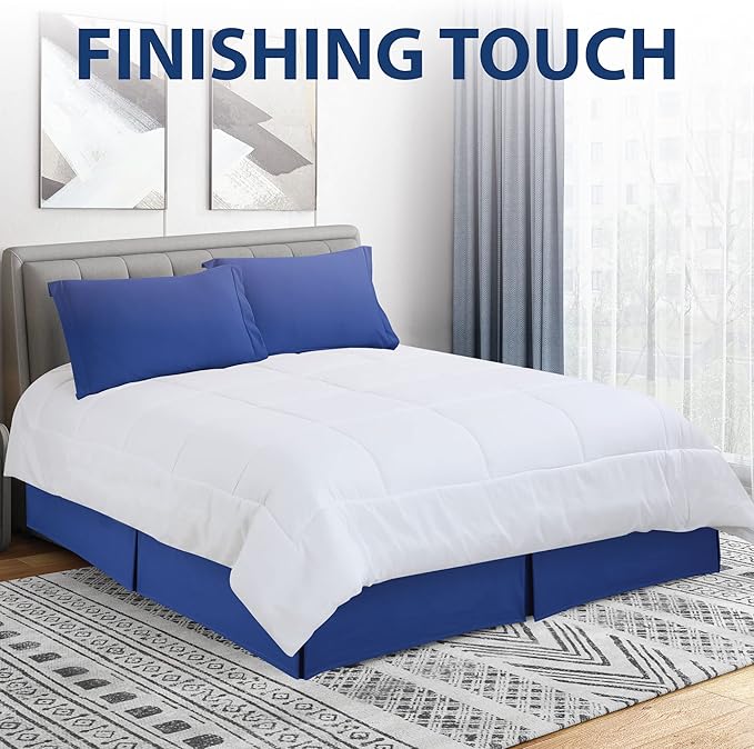 Cathay Home Double Brushed Microfiber Pleated Easy Fit Bed Skirt, Ultra Soft, Fade and Wrinkle Resistant - Royal Blue, Twin
