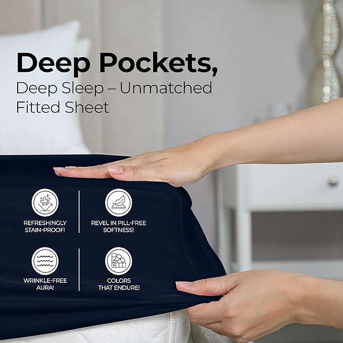 Utopia Bedding Queen Fitted Sheet - Bottom Sheet - Deep Pocket - Soft Microfiber - Shrinkage and Fade Resistant - Easy Care -1 Fitted Sheet Only (Navy)