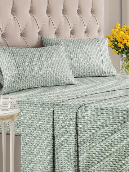 Floral Sheets - Green Floral Bed Sheet Set - 1 Flat, 1 Fitted & 2 Pillowcases w/ Deep Pockets - Comfy, Cozy, Wrinkle & Fade Free - Boho Botanical Bedding - Soft, Breathable & Cooling - King Size Set