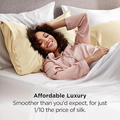 Bedsure Satin Pillowcase for Hair and Skin Queen - Champagne Gold Silky Pillowcase 2 Pack with Envelope Closure, Similar to Silk Pillow Cases, Gifts for Women Men, 20x30 Inches, 2pcs