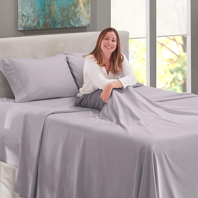 Nestl California King Size Sheet Set, 4 Piece Extra Deep Pocket (18-24 inches), Microfiber, Hotel Luxury, Soft, Breathable, Wrinkle-Free, Easy to Care, Grey Lavender