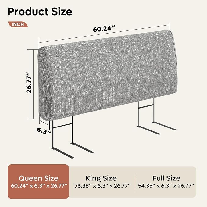 4.7” Upholstered Headboard for Queen Size Bed, No Drill Needed, 5 Min Assembly, Headboard for 8–14 Inch Mattress, Perfect for Renters Dorm Kids Pet, Linen Gray