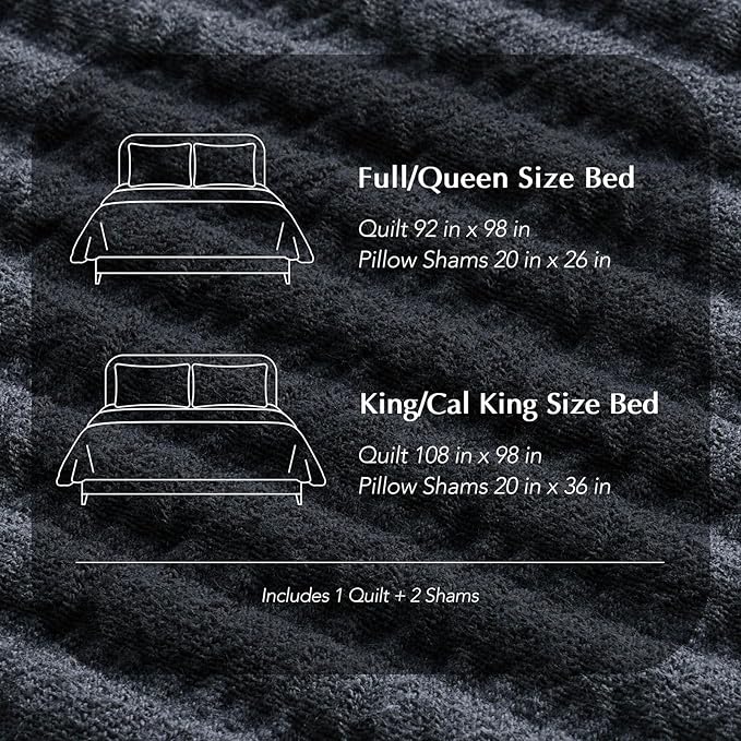EVERGRACEHOME Cotton Coverlet Set King Size 3 Pieces, Lightweight Soft Ribbed Matelassé Bedspread Quilt Set, Cozy Oversized Quilted Bedding Set with 2 Pillow Shams for All Seasons, Midnight Blue