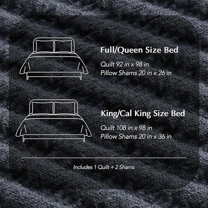 EVERGRACEHOME Cotton Coverlet Set King Size 3 Pieces, Lightweight Soft Ribbed Matelassé Bedspread Quilt Set, Cozy Oversized Quilted Bedding Set with 2 Pillow Shams for All Seasons, Midnight Blue