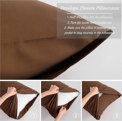 NTBAY King Pillow Cases Set of 2, 2 Pack Brushed Microfiber 20x40 Pillow Cases, Soft, Wrinkle, Fade, Stain Resistant Brown Pillow Cases with Envelope Closure, 20x40 Inches, Brown