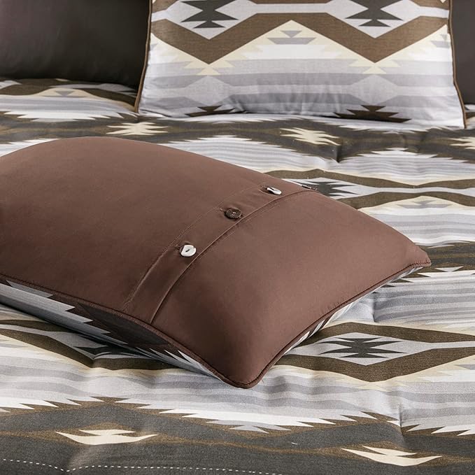 Woolrich Rustic Lodge Cabin Comforter Set - All Season Down Alternative Warm Bedding Layer and Matching Shams, Oversized Full, Bitter Creek, Grey/Brown