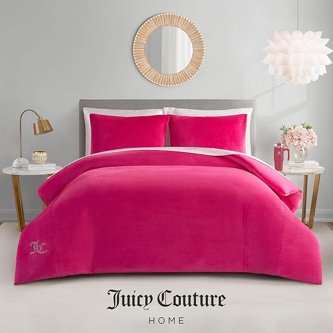 Juicy Couture Hot Pink Velour Twin/Twin XL Comforter Set - 2 Piece Luxury Bedding Ensemble