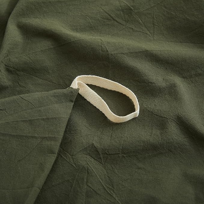 LOVQUE Olive Green Cotton Duvet Cover Twin Size, Linen Like Natural Bedding Set with Zipper Closure (No Comforter), 68x90 Inches