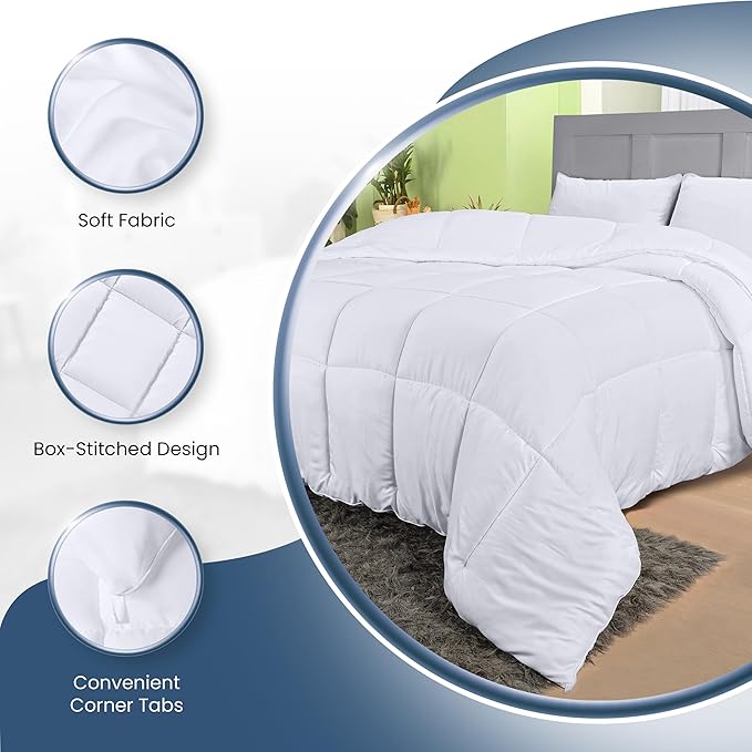 Utopia Bedding Comforters Twin Size, All Season Duvet Insert, Down Alternative Box Stitched Bed Comforter with Corner Tabs, Machine Washable (White)
